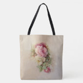 Handbeschilderde Roze en Witte Rozen Stijl Tote Bag (Voorkant)