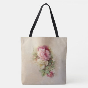 Handbeschilderde  Roze en Witte Rozen Stijl Tote Bag