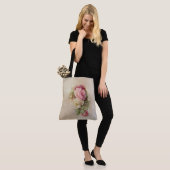 Handbeschilderde Roze en Witte Rozen Stijl Tote Bag (Op model)