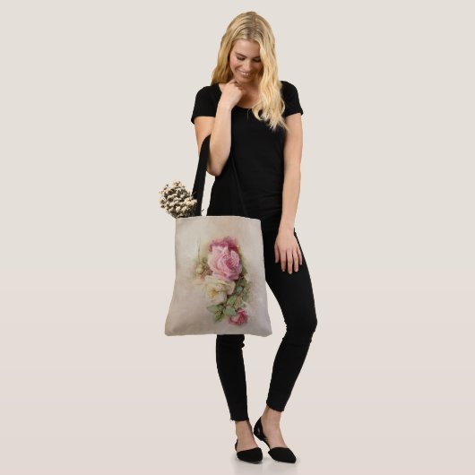 Handbeschilderde  Roze en Witte Rozen Stijl Tote Bag (Op model)