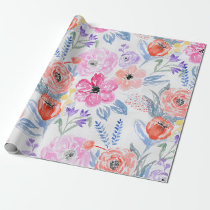 Handbeschilderde roze koraal waterverf bloemen cadeaupapier