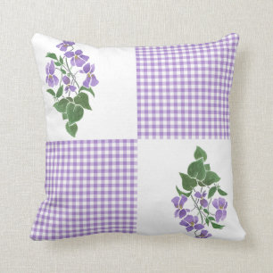 Handbeschilderde Violetten op White, Mauve Check G Kussen