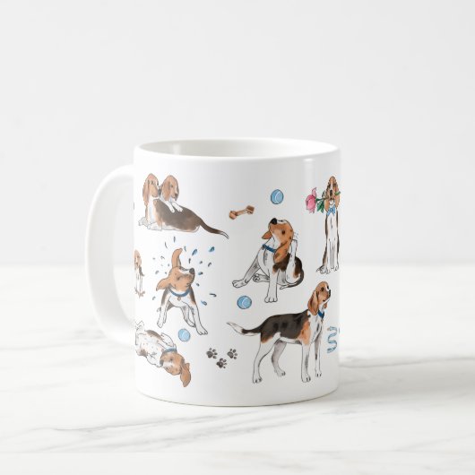 Handbeschilderde waterverf beagle mok | Dog l (Voorkant links)