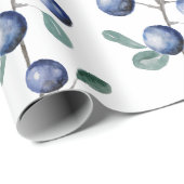 Handbeschilderde Waterverf Blauwe Blauwe Blauwbess Cadeaupapier (Rol Hoek)