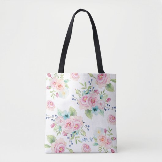 Handbeschilderde Waterverf bloemen Aangepast monog Tote Bag (Voorkant)