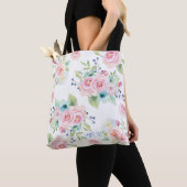 Handbeschilderde Waterverf bloemen Aangepast monog Tote Bag (Dichtbij)