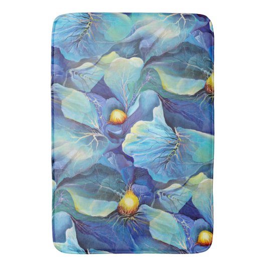 Handbeschilderde Waterverf Floral Aqua and Blues Badmat (Voorkant Verticaal)