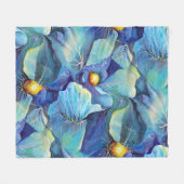 Handbeschilderde Waterverf Floral Aqua and Blues Fleece Deken (Voorkant (Horizontaal))