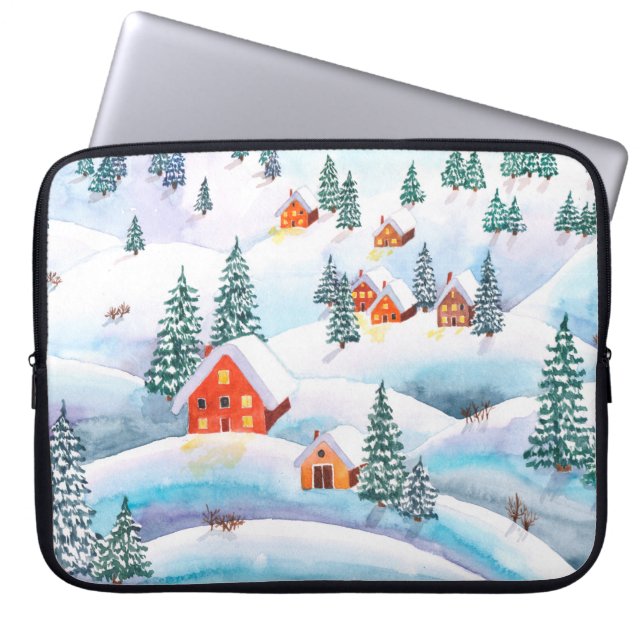 Handbeschilderde waterverf illustratie van de wint laptop sleeve (Voorkant)