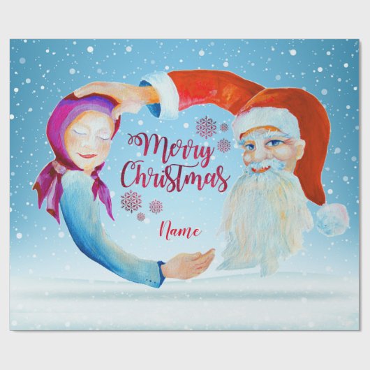 Handbeschilderde Waterverf Magische Kerstman Cadeaupapier (Vlak)