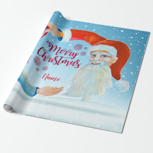 Handbeschilderde Waterverf Magische Kerstman Cadeaupapier