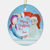 Handbeschilderde Waterverf Magische Kerstman Keramisch Ornament (Links)