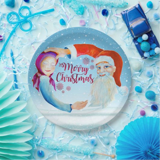 Handbeschilderde Waterverf Magische Kerstman Papieren Bordje (Feest)