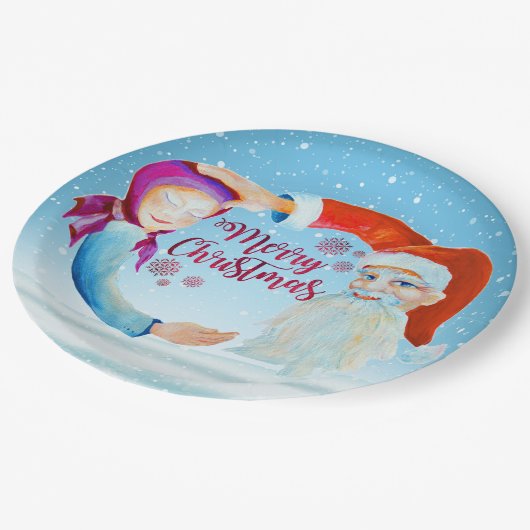 Handbeschilderde Waterverf Magische Kerstman Papieren Bordje (Gekanteld)