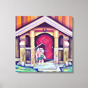 Handbeschilderde Waterverf Scandinavische troll Canvas Afdruk