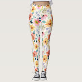 Handbeschilderde Waterverf Tuinbloemen kleurig Leggings (Voorkant)