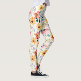 Handbeschilderde Waterverf Tuinbloemen kleurig Leggings