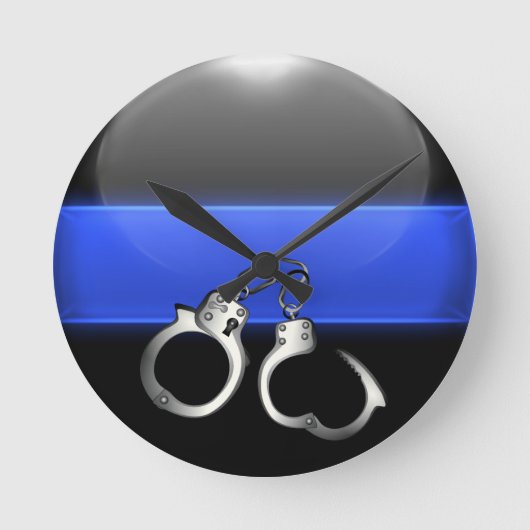 Handboeien - dunne blauwe lijnkaart ronde klok (Voorkant)