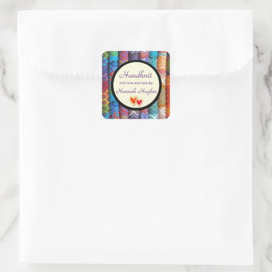 handbreien vierkante sticker (Tas)