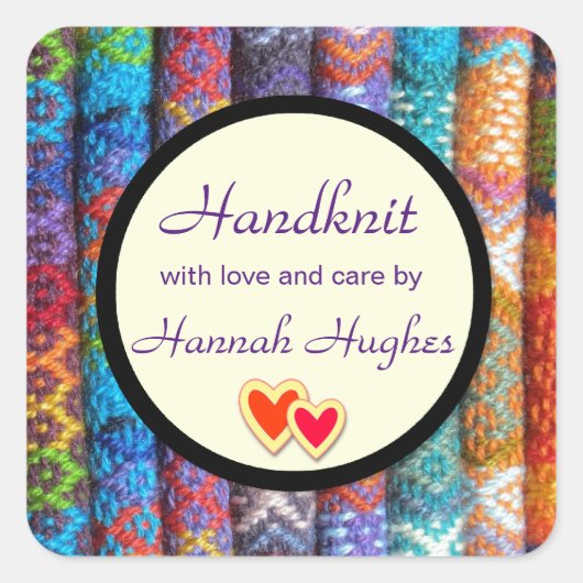 handbreien vierkante sticker (Voorkant)