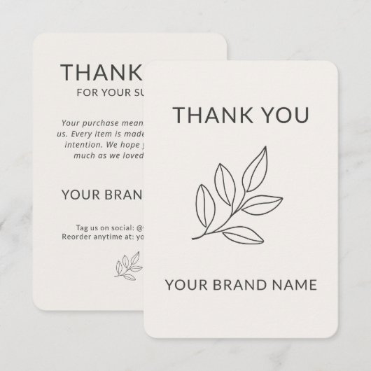 Handcrafted Artisan Minimalist Botanical Label Bedankkaart (Voorkant / Achterkant)