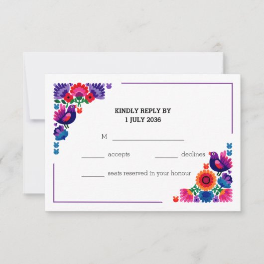 Handcrafted Colorful Folk Wedding Pattern RSVP Kaartje (Voorkant)