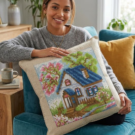 Handcrafted-Effect Mosaic Cottage Art Throw Pillow Kussen