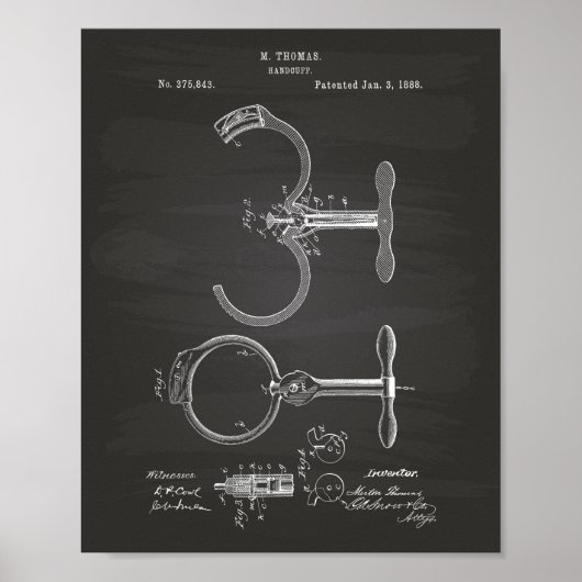 Handcuff 1888 Patent Art Chalkboard Poster (Voorkant)