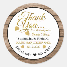 Handdesinfecteriegel Hout Bedankt Trouwfavor Ronde Sticker