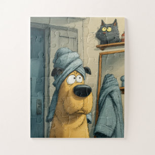 Handdoek-Head Dog & Sneaky Cat – Grappige puzzel