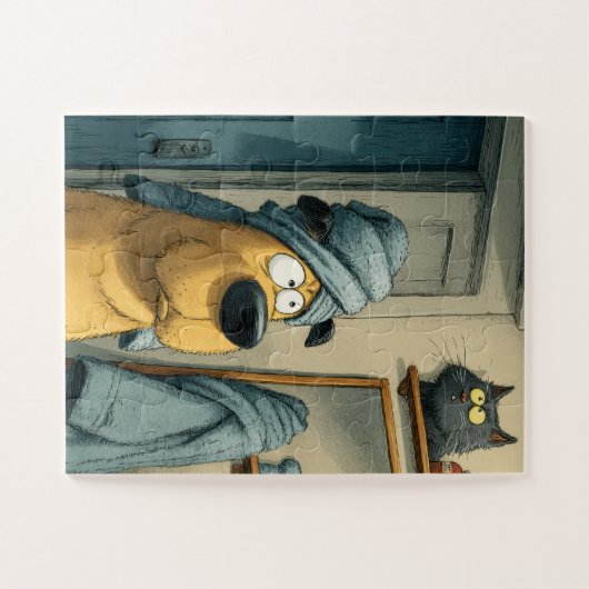 Handdoek-Head Dog & Sneaky Cat – Grappige puzzel Legpuzzel (Horizontaal)