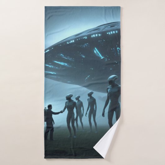 Handdoek met aliens. (Badhanddoek)
