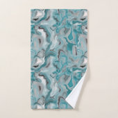 Handdoek met een grijs abstract patroon van turquo (Handdoek)