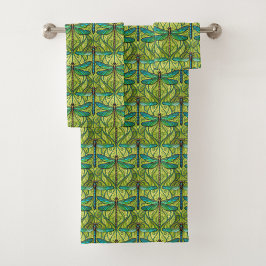 Handdoek met een levendig patroon van groen en bla