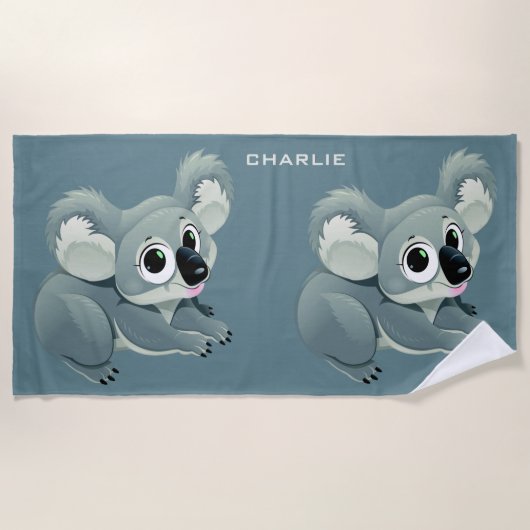 Handdoek met eigen naam Cute Koalas (Voorkant)