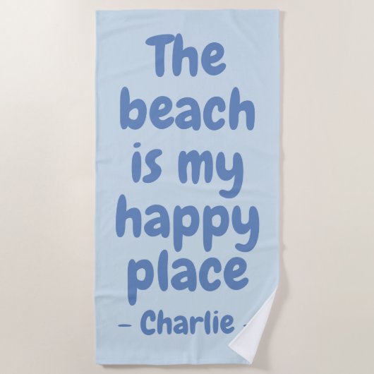 Handdoek met eigen naam geluksplek strand (Voorkant)