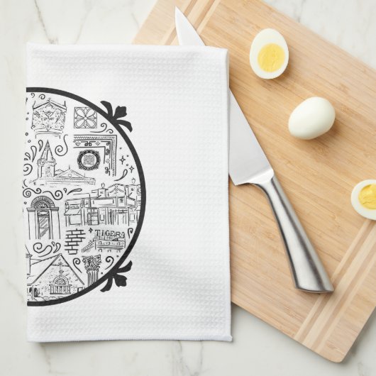 Handdoek met lijntekeningen en Logo binnen (Quarter Fold)