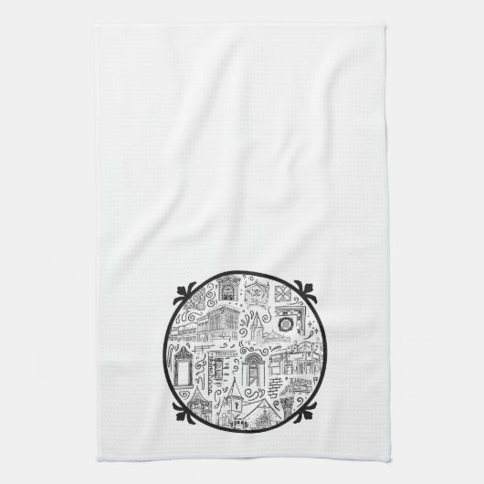 Handdoek met lijntekeningen en Logo binnen (Verticaal)