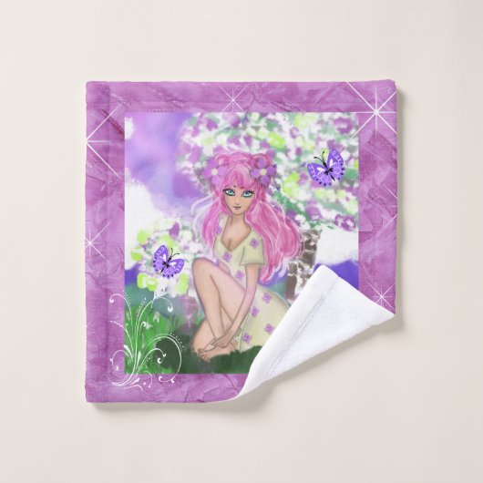 Handdoek met Young Girl met Flowers (Wasdoekje)