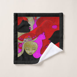 Handdoek of washandje in rood en zwart