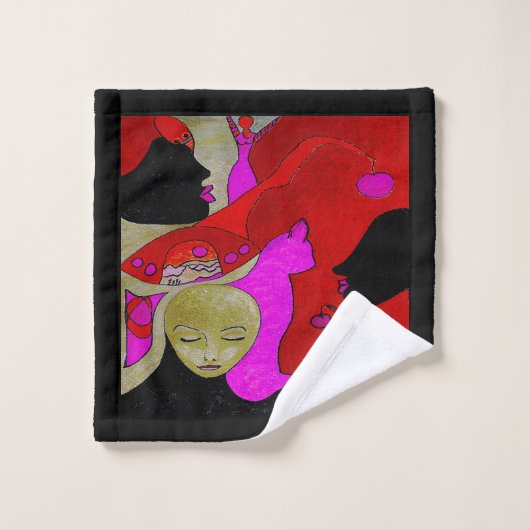 Handdoek of washandje in rood en zwart (Wasdoekje)