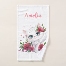 Handdoek op maat - Schattigee Kat Cartoon met Bloe