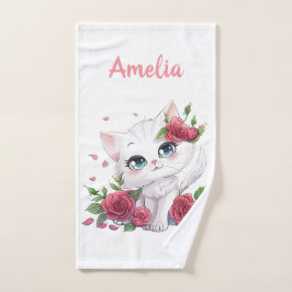 Handdoek op maat - Schattigee Kat Cartoon met Bloe