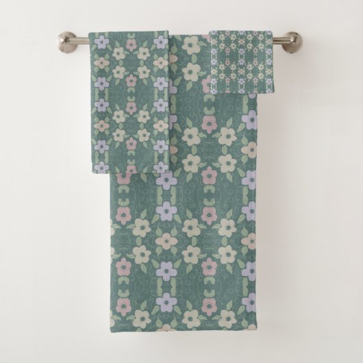Handdoek Set In Vervaagde Bloemen Met Blauwgroen E (Insitu)