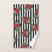 Handdoek stelde Red Grey Floral Black Vert. Stripe (Handdoek)