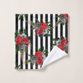 Handdoek stelde Red Grey Floral Black Vert. Stripe (Wasdoekje)