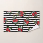 Handdoek stelde Red Grey Floral Black Vert. Stripe (Handdoek)