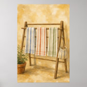 Handdoeken op het droogrek Aquarel Poster (Voorkant)