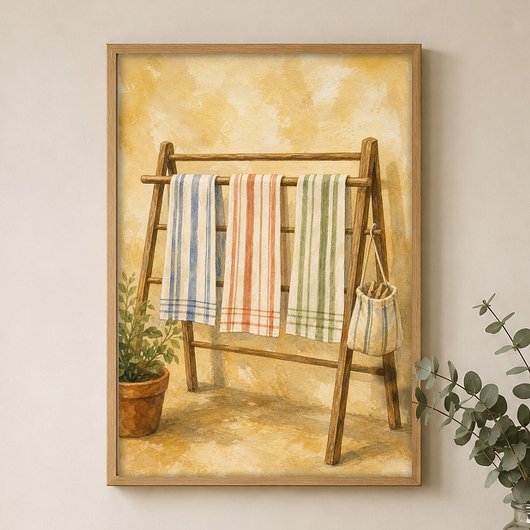Handdoeken op het droogrek Aquarel Poster