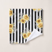 Handdoeken zetten geel Floral Vert. Black Stripes (Wasdoekje)